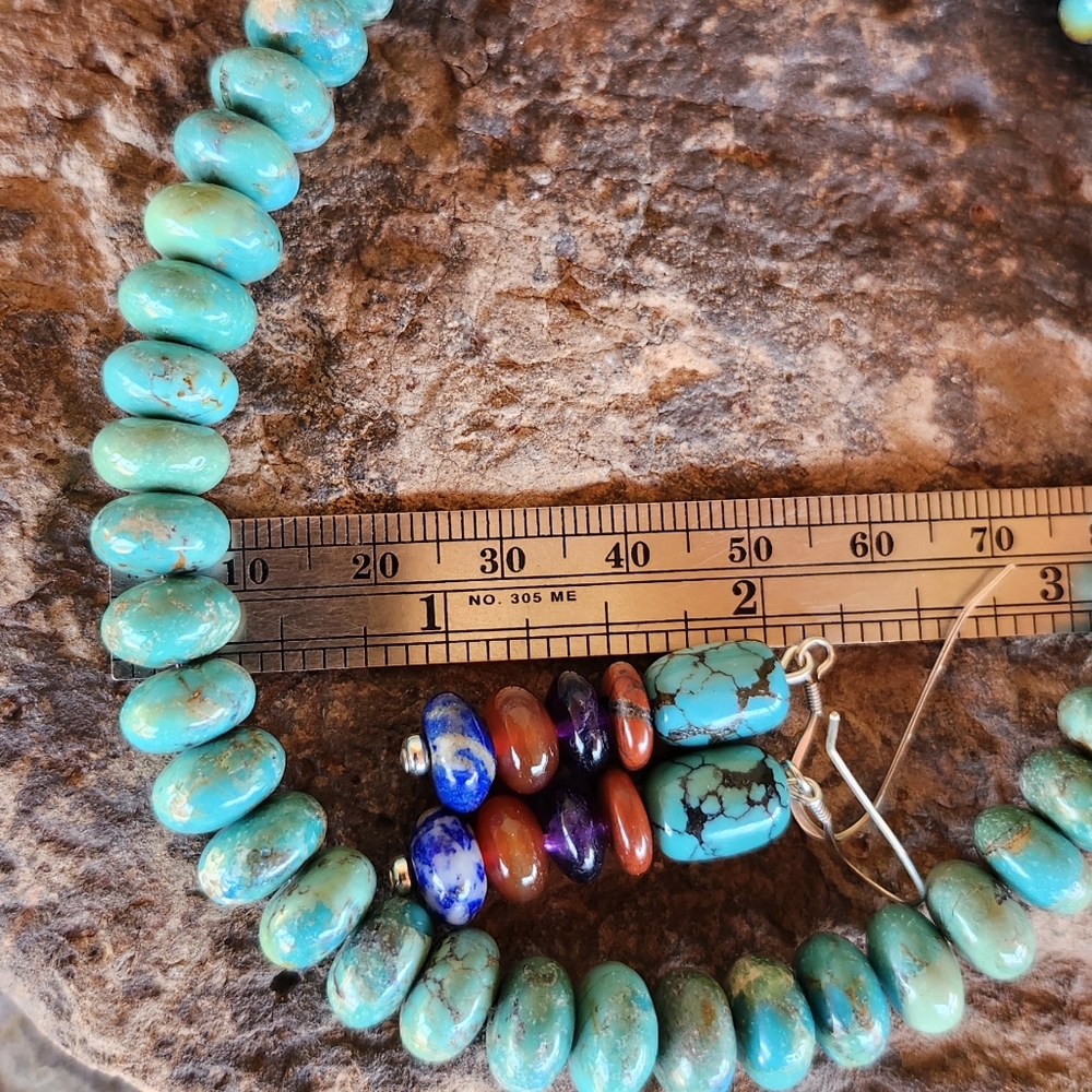 Sterling Silver Genuine Turquoise Necklace Set - Picture 16 of 17